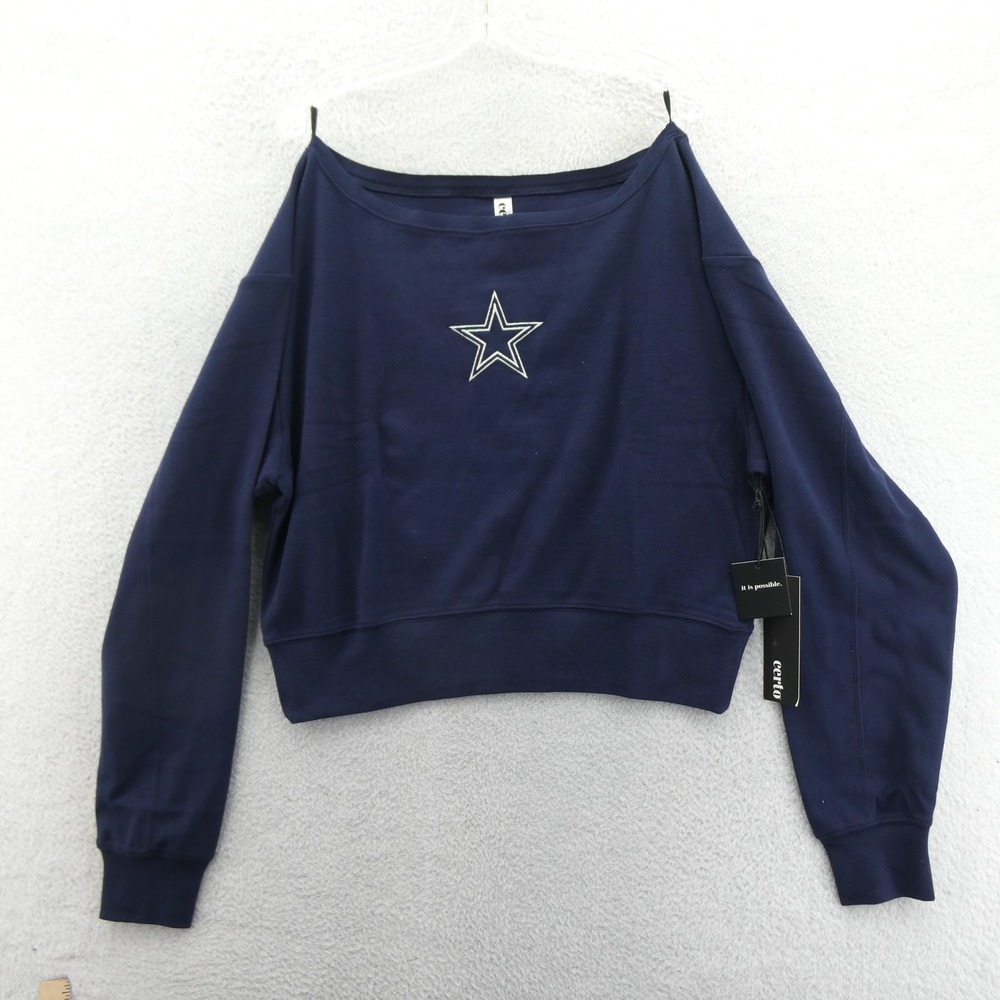 Certo Sweatshirt Womens Medium Dallas Cowboys Star Navy‎ Blue Cropped Boat Neck